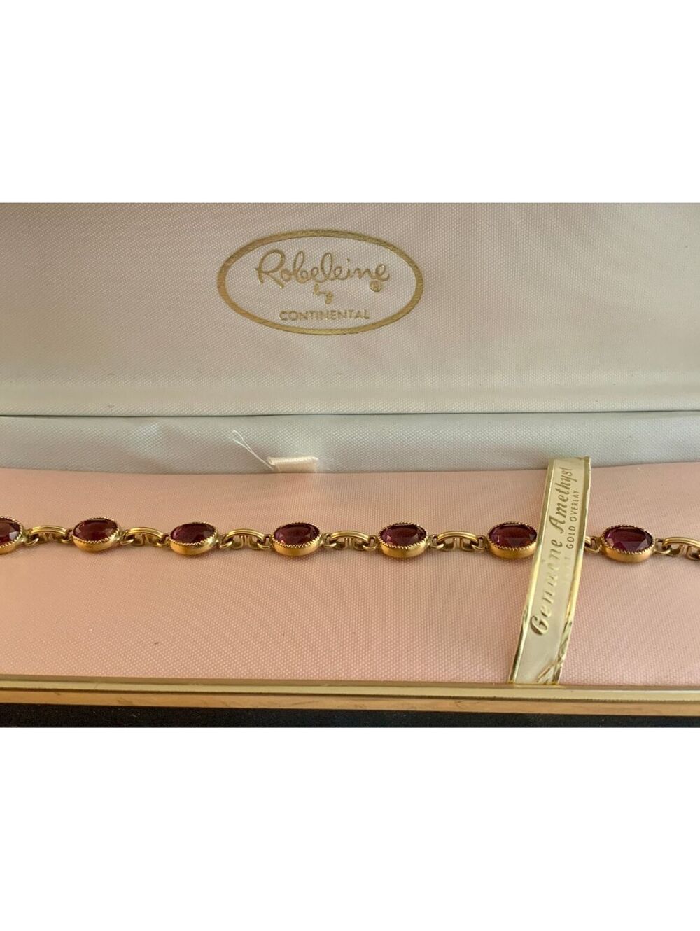 Genuine Amethyst Bracelet by Robeline Vintage 14K Gold Overlay Faceted Link
